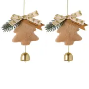 2Pcs 14x23CM Polyester Christmas Tree Toy With A Bell Christmas Bell Ornaments for Christmas Tree-Brown