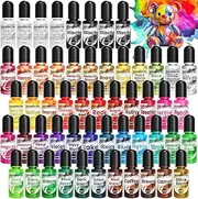 Alcohol Ink - 54 Vibrant Colors Alcohol Ink Set for Epoxy Resin, Pearl Colors Long Last Epoxy Dye for Resin Art, Tumblers, Petri Dish Making - Safe and Non Toxic - 10ml