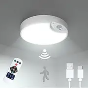 BrightArk Motion Sensor Ceiling Light with Remote, 8000mAh Battery Ceiling Light, 7.5-inch 400LM Battery Powered Lights Pir Indoor Light for Garage, Loft, Porch, Shed, Bathroom, Hallway
