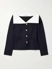 [Alessandra Rich] Alessandra Rich - Mikado-trimmed Wool-blend Jacket - Navy - IT40 IT 40 Blue
