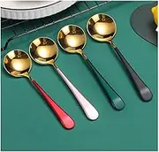 Tablespoons Household Stainless Steel Round Spoon in Four Color Combinations, Mirror Coating of Food Grade Tableware Dinner Dessert Spoon (a Set of Four) Serving Spoon (Size : M Size)