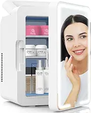 YOPOWER Mini Fridge For Skin Care,12L Portable Mini Fridge With 3 Adjustable Light LED Mirror For Gift, Skincare, Beverage, Home, Office And Car