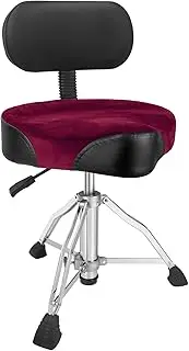 AKOLT Saddle Drum Throne with Backrest, Heavy Duty Drum Seat, Hydraulic Drum Stool, Height Adjustable Suede Drum Chair, Motorcycle Style, for Adults Drummers Red
