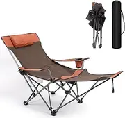 Dsocool Camping Chair Foldable Beach Chairs Adjustable High Back Lawn Chair Recliner Support 120KG with Cup Holder Pocket Carry Bag for Adult Outdoor Picnic Travel Fishing with Foot Pad (Orange)