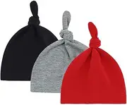 [LERTREE] Girl's 3PCS Warm Beanies Knotted Sleep Cap, Black&Gray&Ivory, One Size, Black&Gray&Ivory, One Size