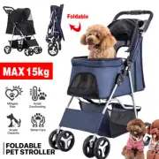 Foldable Four-Wheel Pet Stroller and Carrier for Dogs and Cats Travel Pushchair