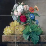 STILL LIFE OF FLOWERS AND GRAPES Tile Mural Kitchen Bathroom Backsplash 18x18