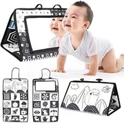 Lyta Enuo Tummy Time Mirror Toys for Babies, Black and White Baby Mirror Toy High Contrast Baby Toys, Foldable Baby Floor Mirror Cloth Books Sensory Activity Montessori Infants Newborn 9109
