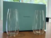 NEW Tiffany & Co. Flute Stemless Crystal Champagne Glasses Set of 2 W/ Box