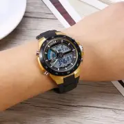Men Male Wristwatch Analog & Digital Back Light Dual Time Round Sport Watch HR6