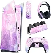 playvital Pink Watercolor Full Set Skin Decal for PS5 Console Digital Edition, Sticker Vinyl Decal Cover for Playstation 5 Controller & Charging Station & Headset & Media Remote