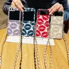 For Samsung Galaxy Z Flip6 Flip5 Flip4 3 Crossbody Lanyard Patterned Clear Case