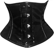 [Allstar eZones] Womens PVC Corset Top Drawer Black Patent Pvc Vinyl Steel Boned Waspie Waist Cincher Corset E79P