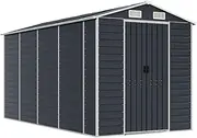 vidaXL Garden Shed Galvanised Steel Outdoor Storage Unit, Robust & Durable with Ample Space, Security for Tools, Equipment, Furniture - Anthracite, 191x385x198 cm