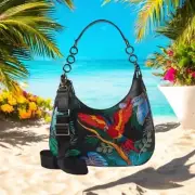 Anuschka Hand-Painted Embroidered Leather Hobo MACAW FOREST