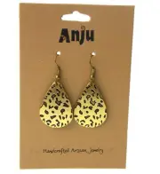 Anju Brass Teardrop Earrings Leopard Print Handcrafted Brass Hang Christmas Gift