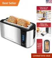 Long Slot 4 Slice Toaster, Reheat, 6 Toast Settings, Defrost, Cancel Function...