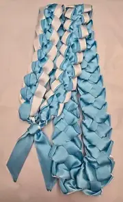 Graduation Ribbon Lei with Pin 2025 - Light Blue & White 22" inches