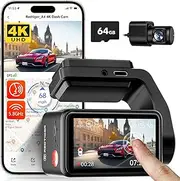 REDTIGER A4 Dash Cam Front and Rear Built-in 5GHz WiFi, 4K+1080P Dual Dashcam for Cars with 64GB Card, 2.2" Touch Screen Dashcam, Voice Control, GPS,24H Parking Mode, Night Vision, Support Max 256GB
