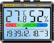 Thermometer Hygrometer Rechargeable Temperature Humidity Meter Alarm Clock Function Calendar Week Display Comfort Reminder, Snooze for 5 Minutes Clock Thermohygrometer with Backlight