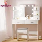 Artiss Dressing Table Set Stool 10 Led Bulbs White Makeup Mirror Set Dulcea