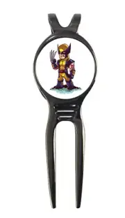 Wolverine Chibi Marvel Golf Ball Marker + Black Gunmetal Divot Tool