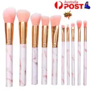 Marbling Kabuki Make up Brush Set Brushes Blusher Face Powder Pink 10PCS QS