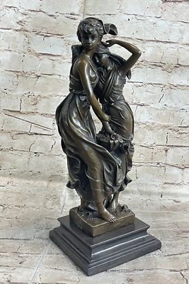 Consolation by Moreau Two young Girl in Flower Dress Bronze Sculpture Statue Art