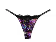 NWT Victoria's Secret Shine Strap Satin Lace Thong Panty Sz L - Moody Floral