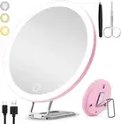 5X Magnifying Mirror with Light, Dimmable 3 Color Modes, Suction Cups & Stand