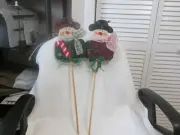 2 Christmas Snowmen Yard Stakes New No Tag 22" Tall