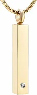 KETIME Inlay Clear Zircon Bar Stainless Steel Memorial Urns for Ashes Necklace Engravable Cremation Jewelry for Women
