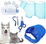 Cat Bath Bag, Cat Shower Bag, Cat Shower Net Bag, Trimmer, Pet Claw Care with Nail Cutter, Care Massage Brush, Cleaning Agent for Trimming