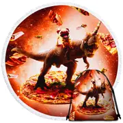 Cool and Crazy Outer Space Pug Riding Dinosaur Unicorn Round Beach Towel