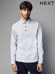 Grey Long Sleeve Smart Button Neck Polo Shirt (B11108) | $62