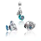 Blue Tail Beauty Seashell Fish Dangle Charm Beads for Women Bracelets Necklaces