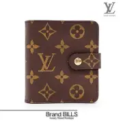 Louis Vuitton Compact Zip Wallet Folding M61667 Monogram Brown Gold Hardware
