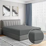 Cathay Home Luxury Wrinkle and Fade Resistant Double Brushed Ultra Soft Microfiber 14-inch Standard Pocket Single Fitted Sheet, Gray, Twin
