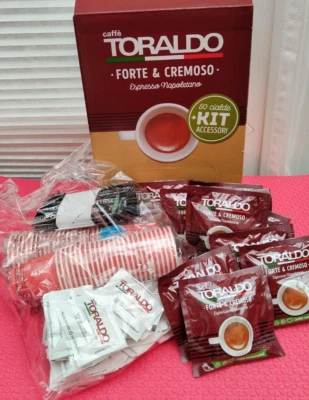 TORALDO FORTE e CREMOSO KIT 50 ESE SYSTEM44 7.2g COFFEE PODS +COFFEE ACCESSORIES
