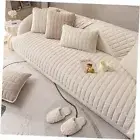 Velvet Plush Plaid Quilted Sofa 1pc/28"x28"/Armrest or Backrest Cover Cream