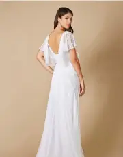 Lara Greyson (David's Bridal)Beaded Flutter Sleeve Wedding Dress Ivory Size 8