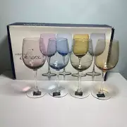 Mikasa Crystal Cheers Multicolor Etched 16oz White Wine Glasses Set of 4 New