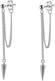 [NewZenro] Minimalist Spike Tassel Threader Chain Dangle Drop Earrings for Men Women Stainless Steel Ball Stud Geometric Dangling Hanging Hypoallergenic Fashion Punk Vintage Personalized Jewelry Gifts Birthday