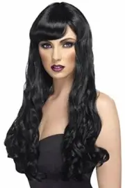 Smiffys Desire Curly Wig with Fringe - Long, Black