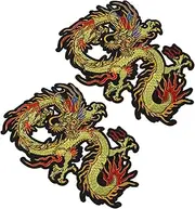 WEKAMOS 2Pcs Unique Dragon Pattern Embroidered Patches Iron Appliques for Clothing Versatile Cloth Patches for Jeans Bags Hats and DIY Crafts