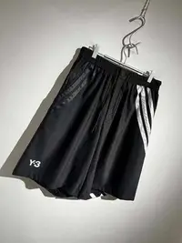 在飛比找Yahoo!奇摩拍賣優惠-正品Y3夏季adidas三條紋經典薄款透氣彈性黑白色男裝短褲