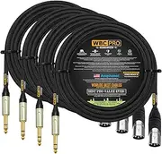 4 Units - 20 Foot - WBC-PRO-Quad Ultra-Silent Ultra-Flexible Balanced Star-Quad XLR to TRS Cable with Amphenol AX3M Male XLR & QS3P-AU Straight TRS Stereo Phone Plugs - Black Tweed Jacket