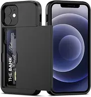 for iPhone 12 Mini Case with Credit Card Holder, Areaphmet Wallet Case Slide Cover Dual Layer Hard PC Rubber Cover Phone Case for iPhone 12 Mini 5.4'' 2020 Black