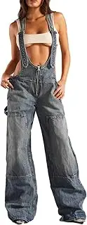 [MIFJNF] Women's Baggy Denim Bib Overalls Adjustable Strap Wide Leg Zipper Y2k Cargo Denim Jumpsuit Loose Fit Overalls