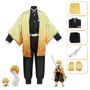 Adult Demon Slayer Zenitsu Agatsuma Costume & Wig Kimetsu No Yaiba Anime Cosplay